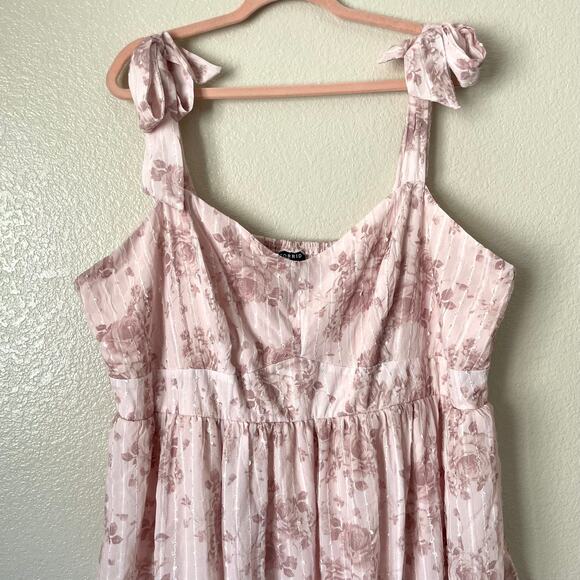 Torrid Dress Womens 3X Pink Tiered Floral Midi Whimsical Fairy Coquette Garden - Picture 4 of 11